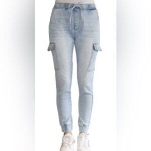 Almost Famous casual stretch trendy pockets denim jogger cargo style jeans M
